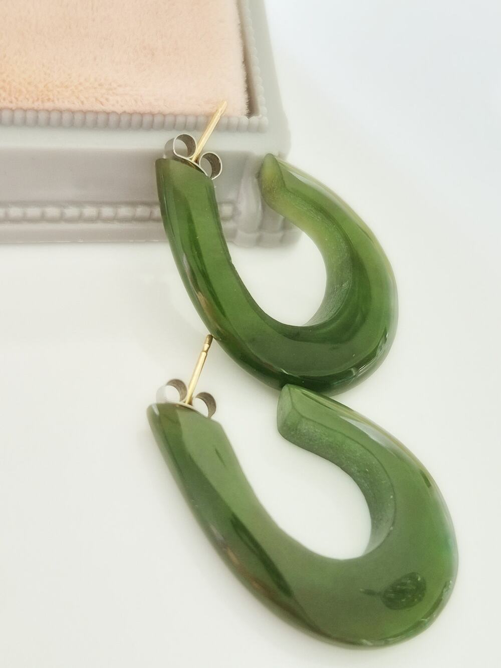 Vintage Jade J Hoop Earrings